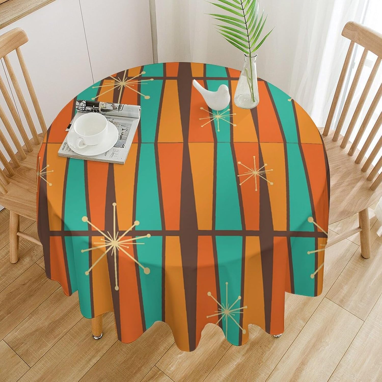 Century Textile & Sewing Supply By Owner - Nappe ronde géométrique orange jaune style